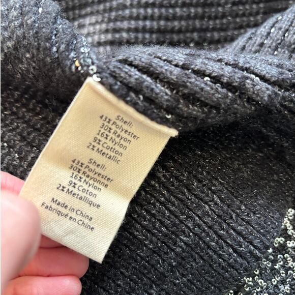 L’Agence Jinny Sequin Cardigan Black Metallic Knit Open Front Sweater - Picture 10 of 11
